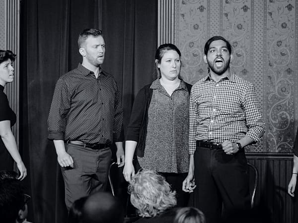 Our keynotes, with practical exercises and facilitated discussions, provide a crash course in improv as a tool for better collaboration, innovation, and agility. Programs can be customized to focus on areas like leadership, sales effectiveness, inclusion, and more. Just don’t expect trust falls, that’s not our bag, and if we have to do that online it's just plain impossible.