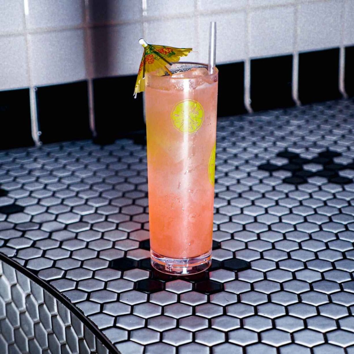 A pink cocktail to sip in the hot tub at Bunny Slope in Chicago