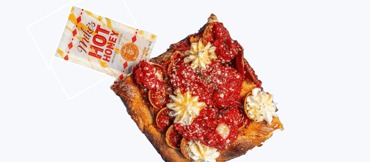 Deluxe Pepperoni Pizza on a Grandma Crust with Mike's Hot Honey at Professor Pizza